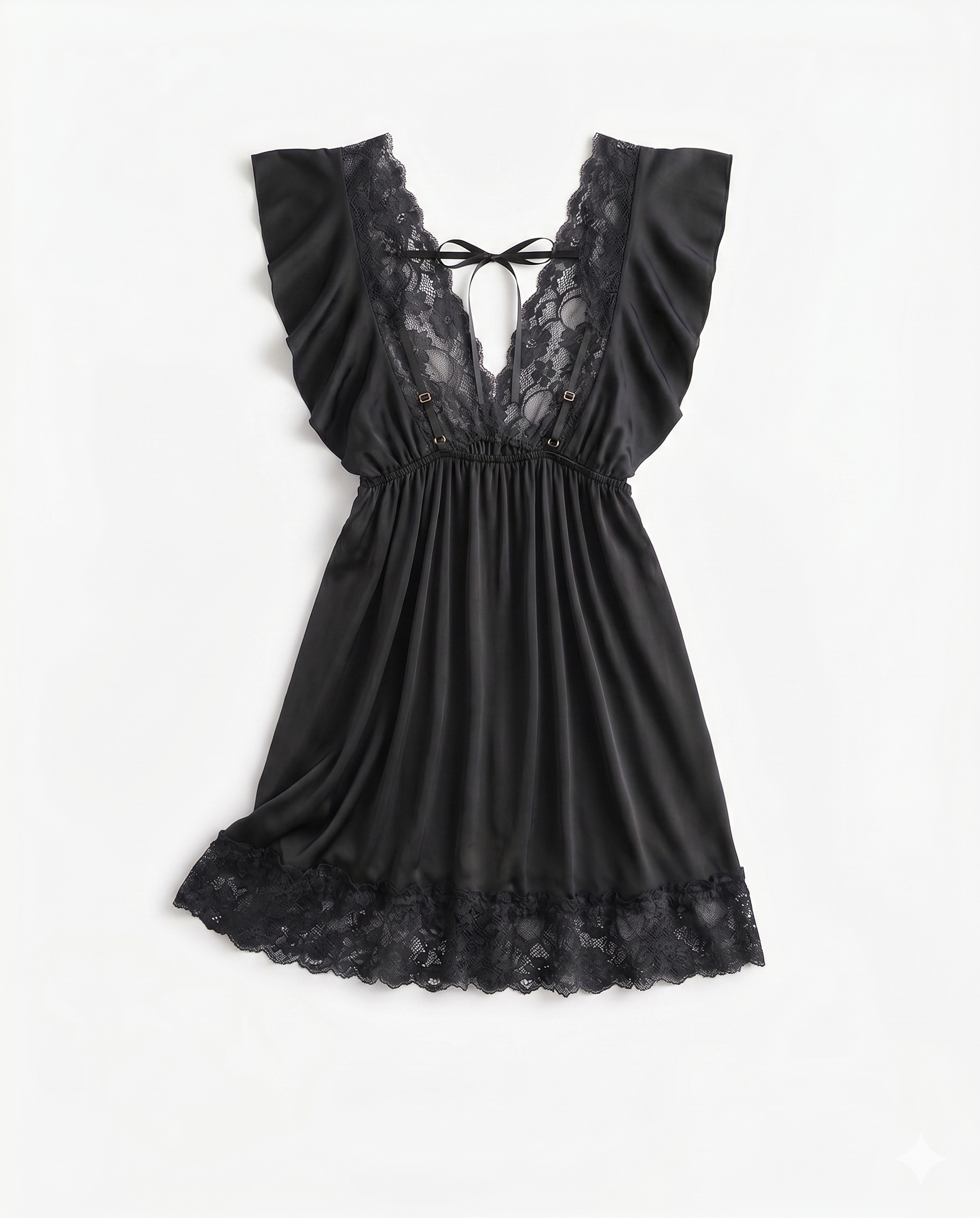 Flutter-Sleeve Lace Trim Chemise
