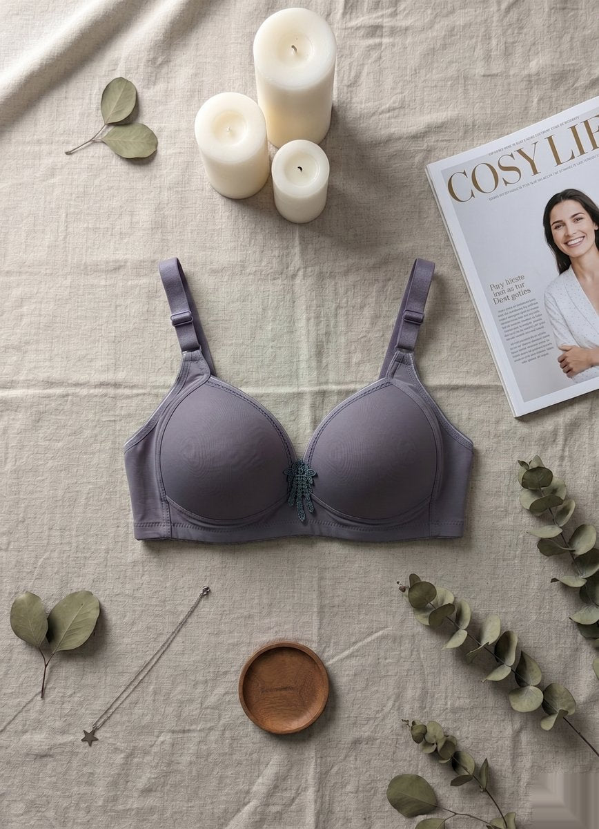 Lace Trim Elegant Bra - Gray/Black