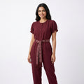 Short-Sleeve Patterned Tie Waist Romper (B-073201)