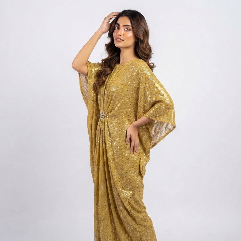 Crystal Brooch Draped Gown (000201)