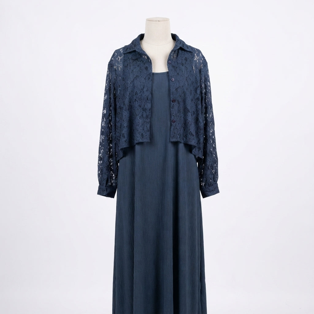 Long-Sleeve Lace Shrug and Dress Combo (A-249)