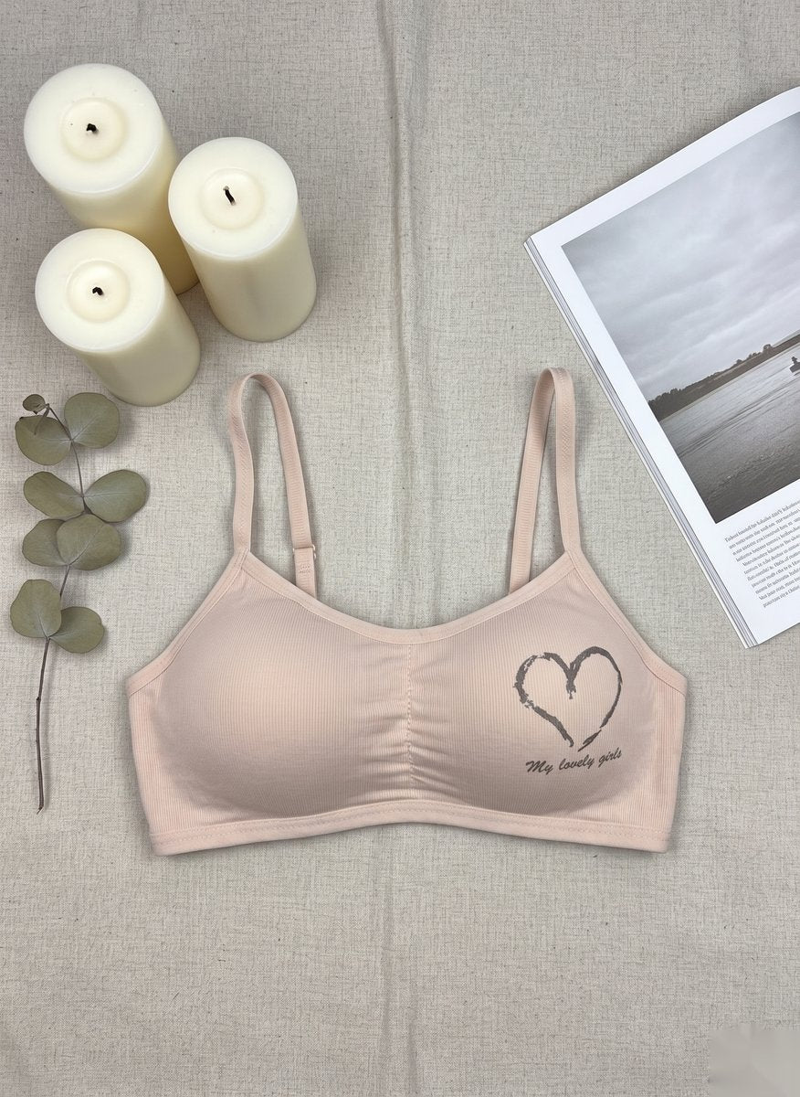 Heart Accent Everyday Bra - Beige/Gray