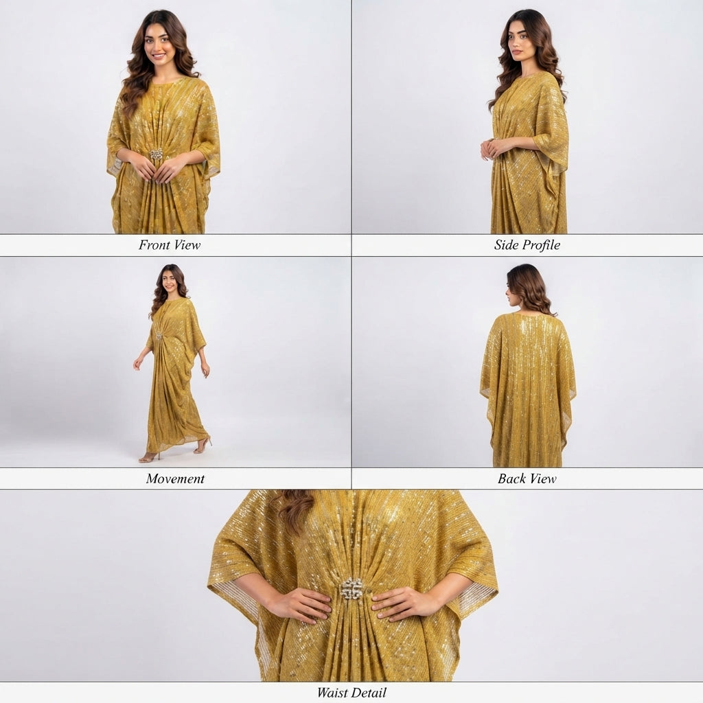 Crystal Brooch Draped Gown (000201)