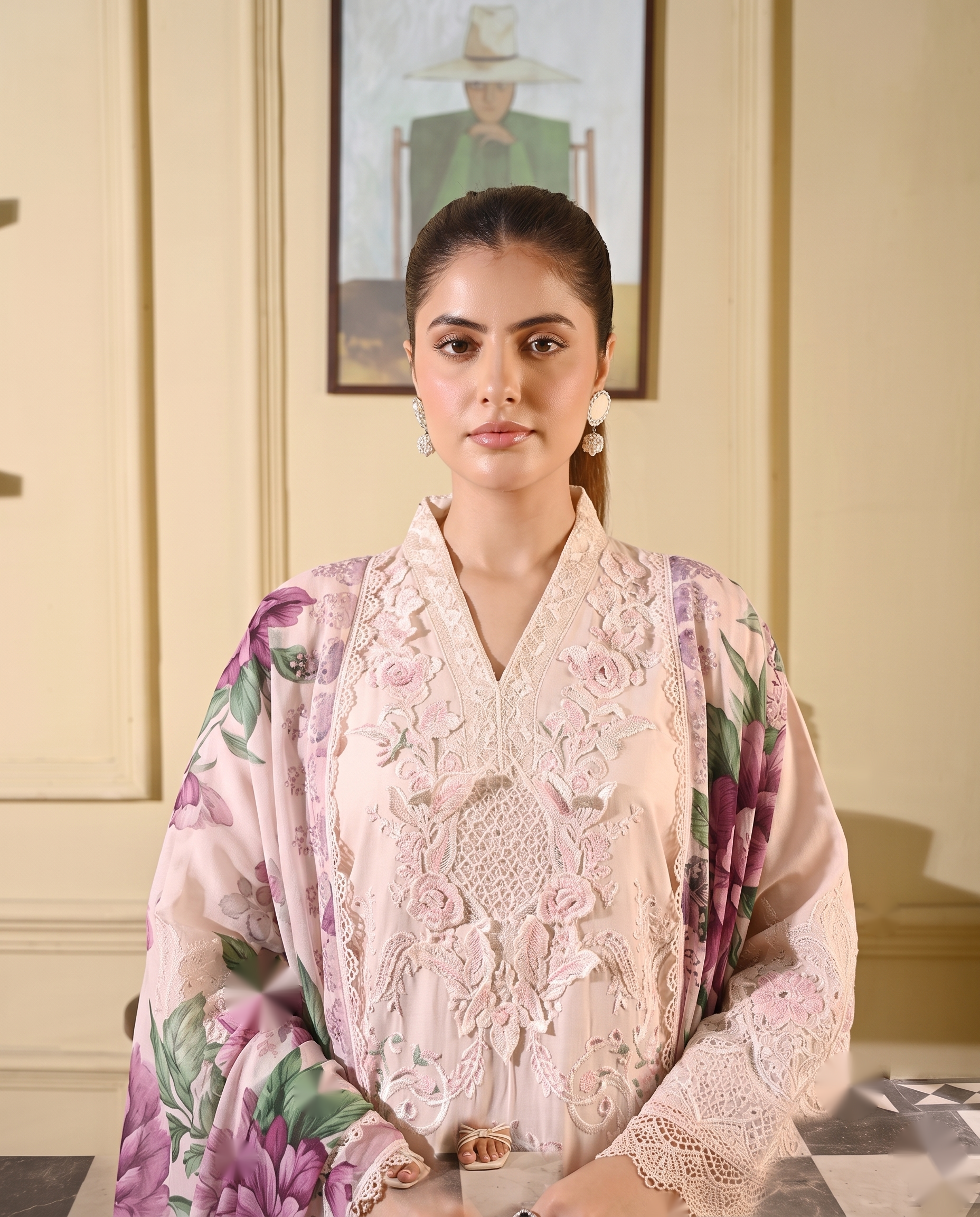 3-Piece Blush Blossom Embroidered Tunic Set