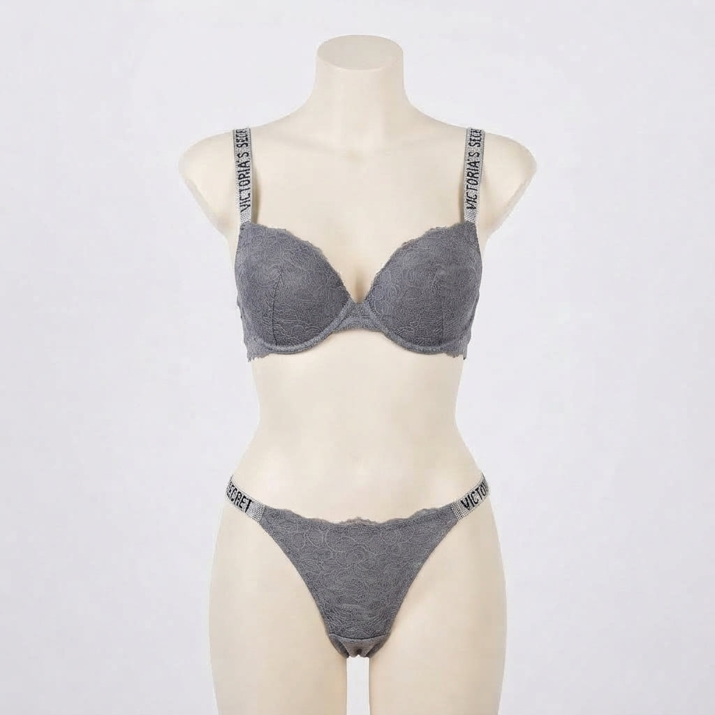 Sparkle Trim Underwire Bra and Thong Set (86-230)