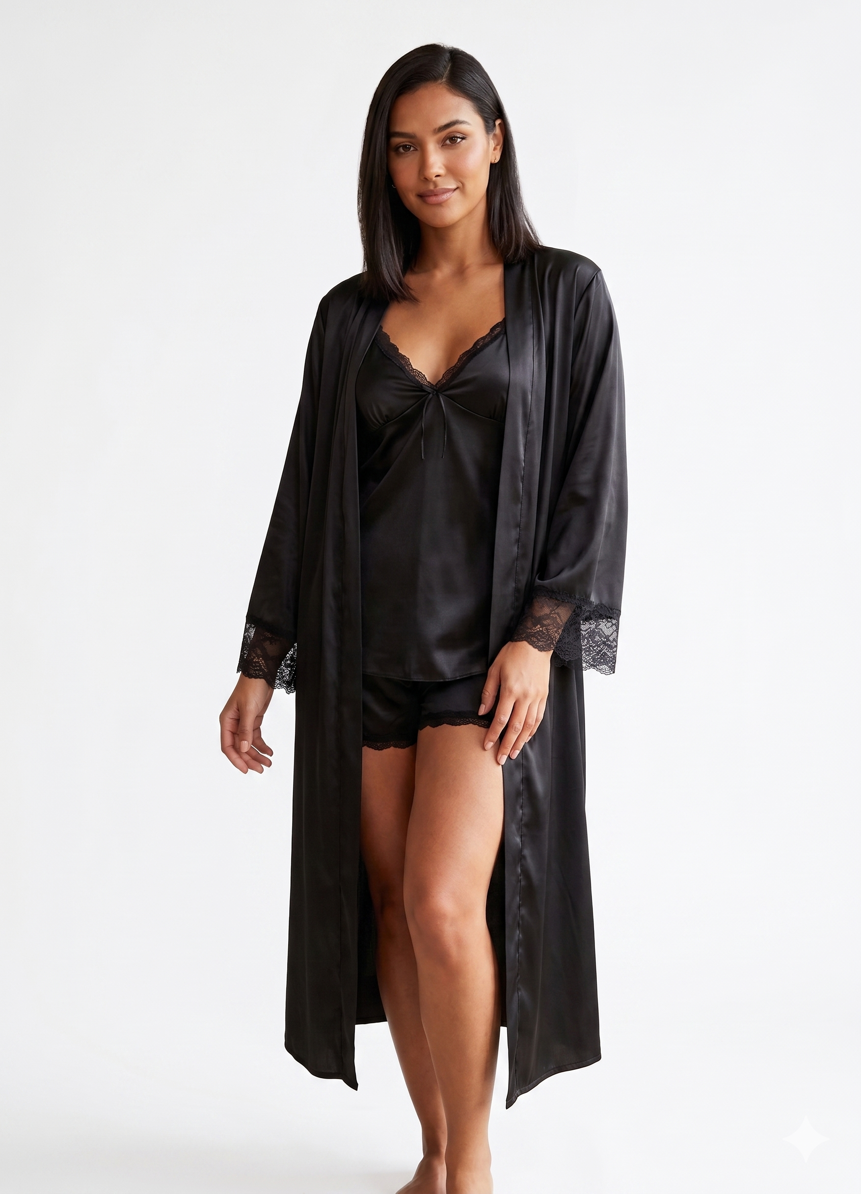 Premium Satin Cami Shorts & Robe Set
