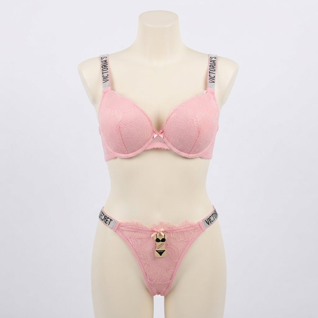 Sparkle Trim Underwire Bra and Thong Set (86-230)