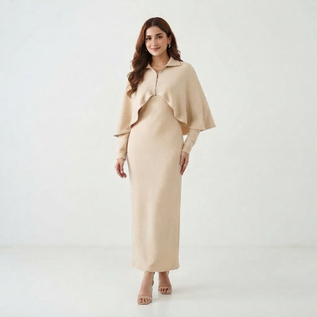 Layered Zip Collared Gown (VG-1719)