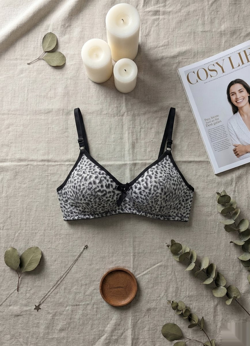 Leopard Print Wireless Bra - Gray/Black 3