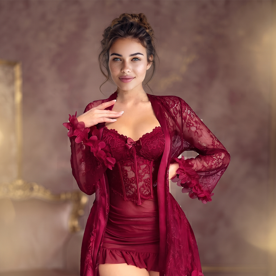 Glamorous Ruffle-Hem Nightwear Set (347)