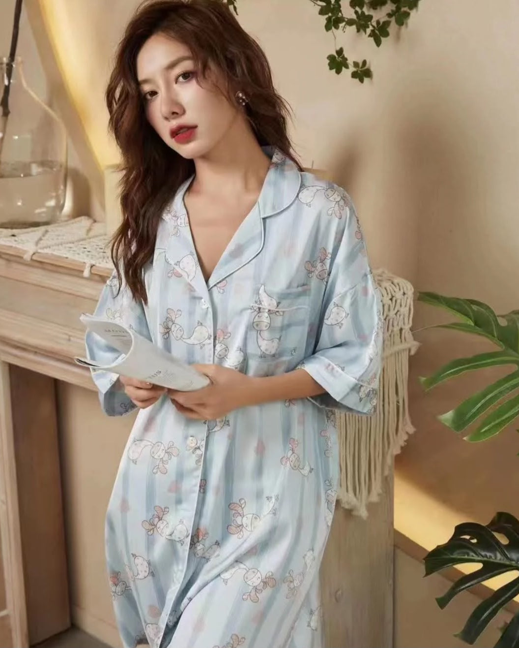Powder Blue Giraffe Print Night Shirt