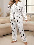Heart-Printed Tailored Pajama Set