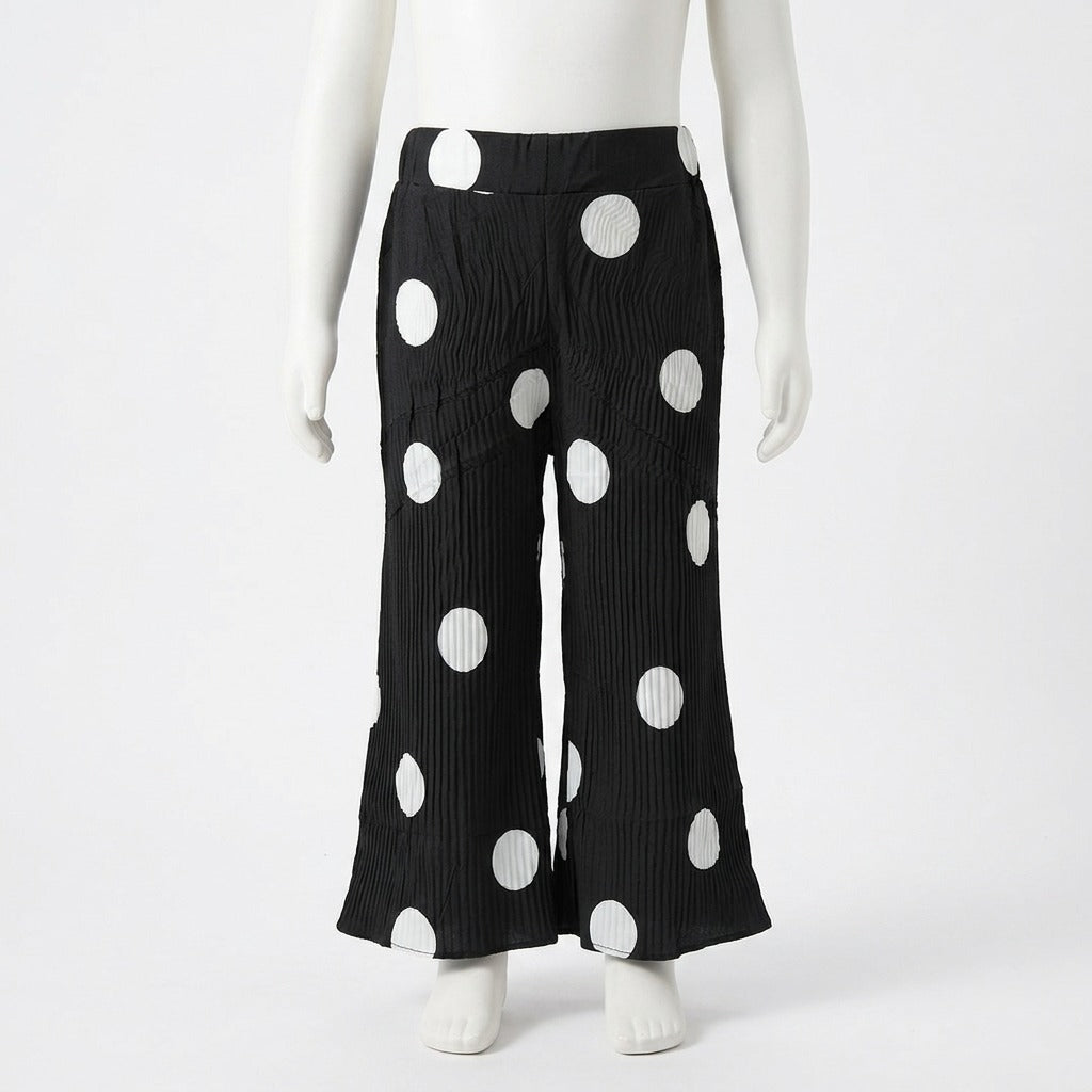 Kids 3-Piece Polka Dot Flare Pants Suit Set with Ruffle Jacket (D787)
