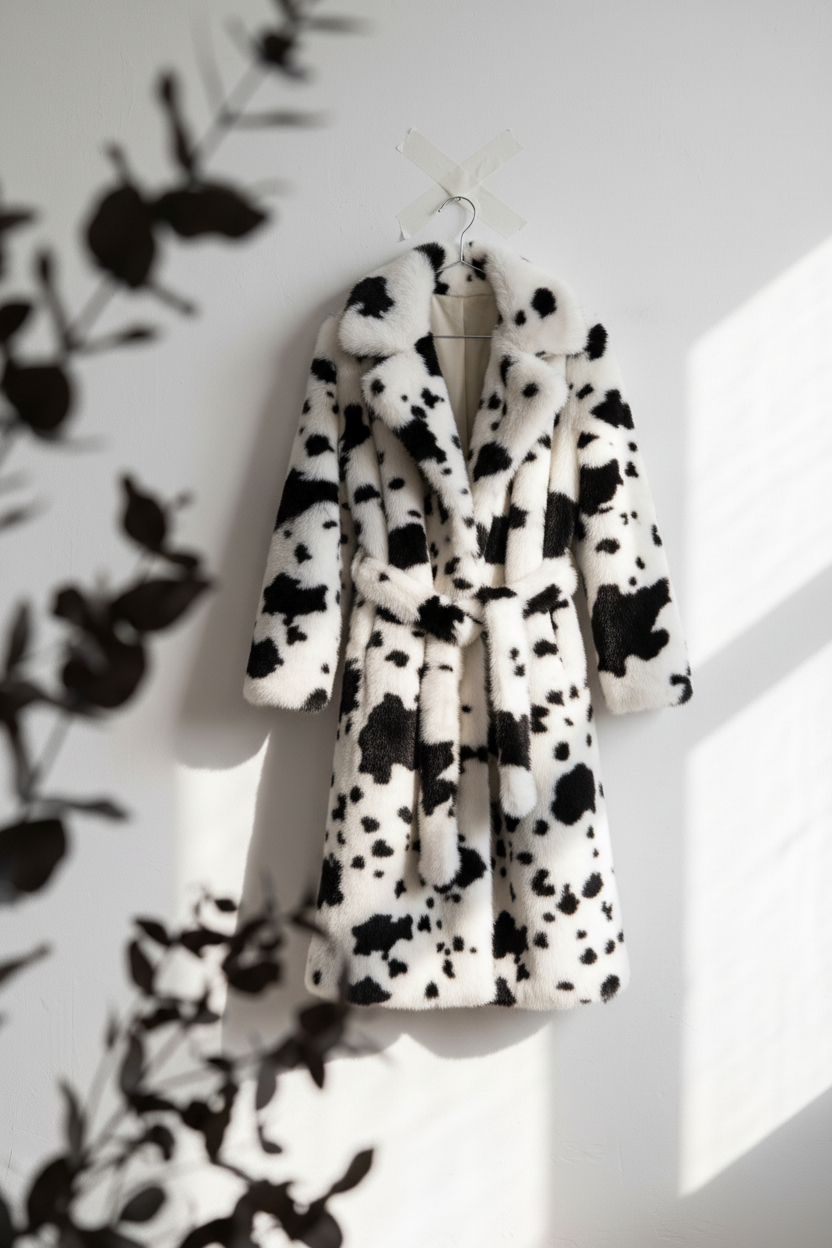 Women's Spotted Plush Faux Fur Wrap Overcoat (Animal) LHA20