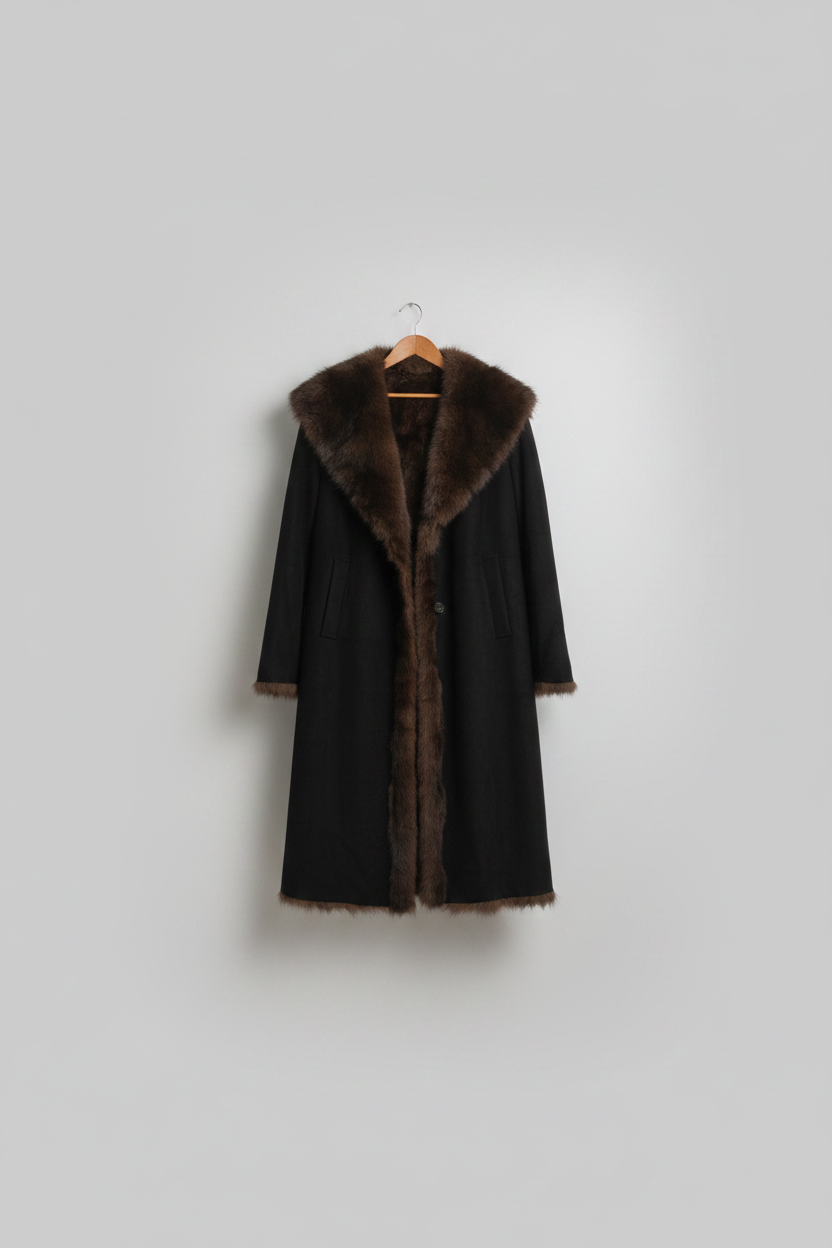 Women's Plush Fur Lapel Suede Wrap Coat (Khaki/Black/Cafe) MH1125