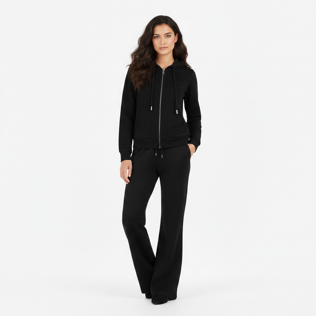 Black Zip-Up Hoodie Tracksuit Set  (VG-1597)