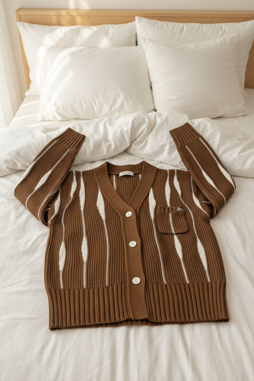 Women's Retro Stripe Ribbed Knit Cardigan (Brown) V2602509