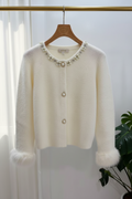 Women's Pearl Button Plush Knit Cardigan ( White) V260510