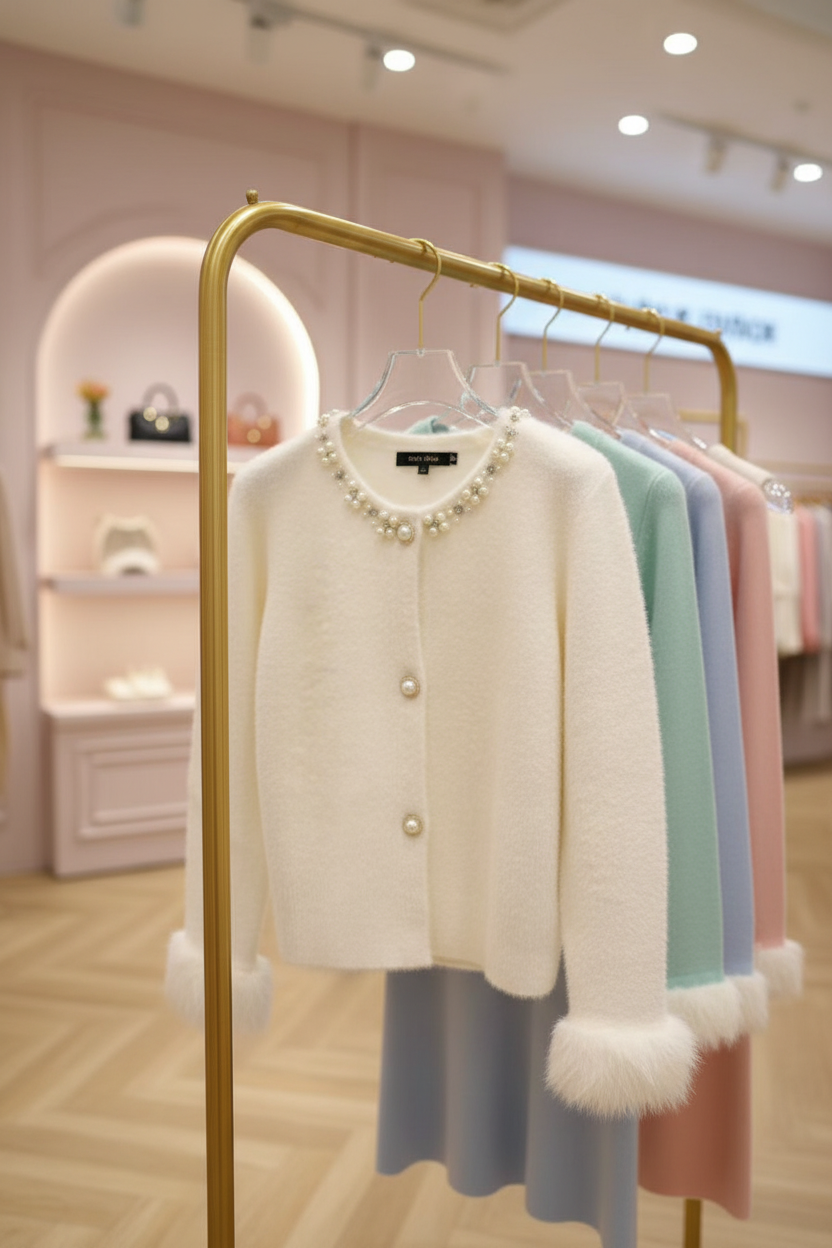 Women's Pearl Button Plush Knit Cardigan ( White) V260510