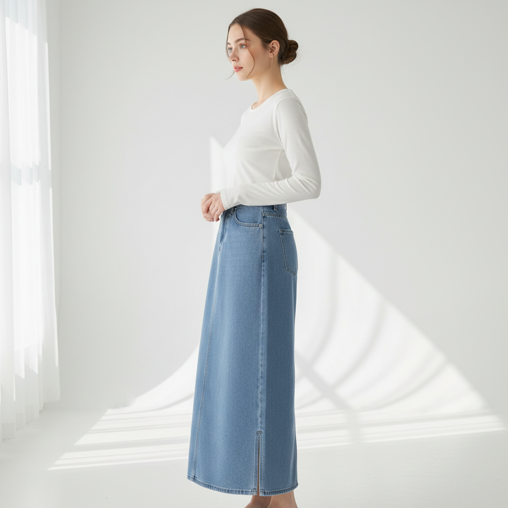 Denim Skirt Side Cut