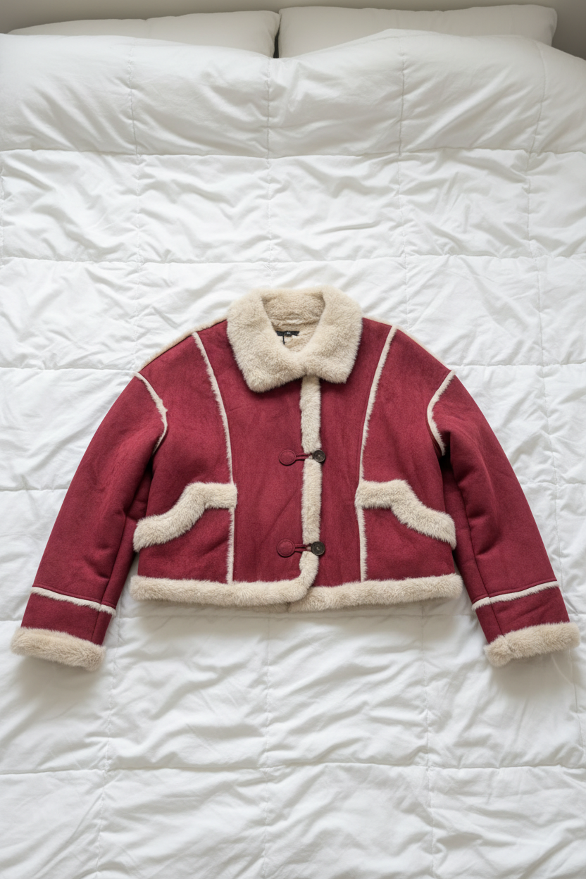 Women's Oversized Shearling Aviator Duffle Jacket (Khaki/Burgundy) JJ02