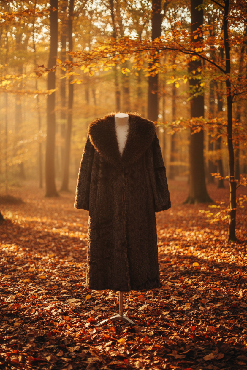 Women's Cable Knit Fur-Trimmed Long Coat (Black/Cafe) LH7119