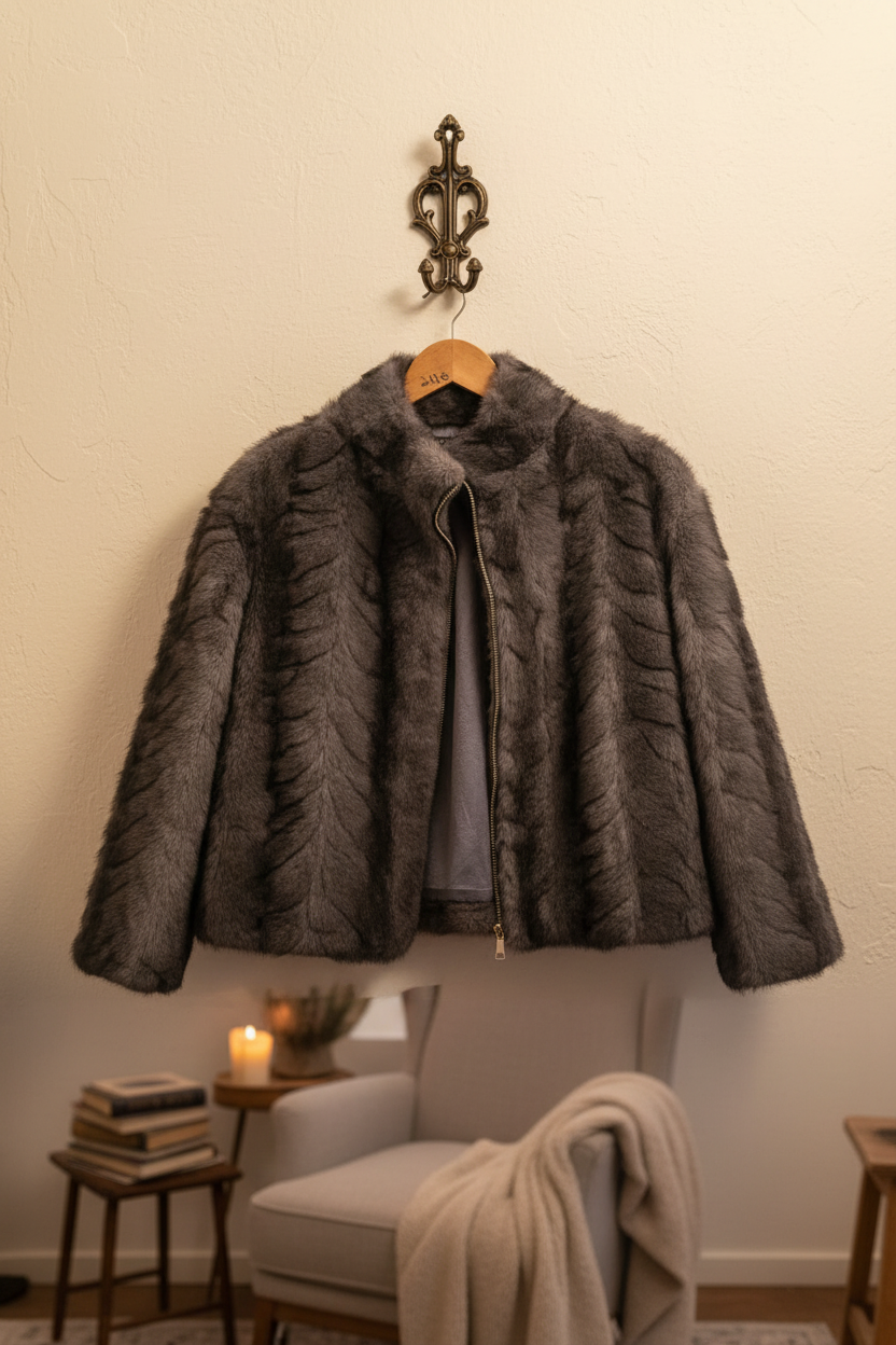 Women's Plush Chevron Textured Zip Jacket  HHX895