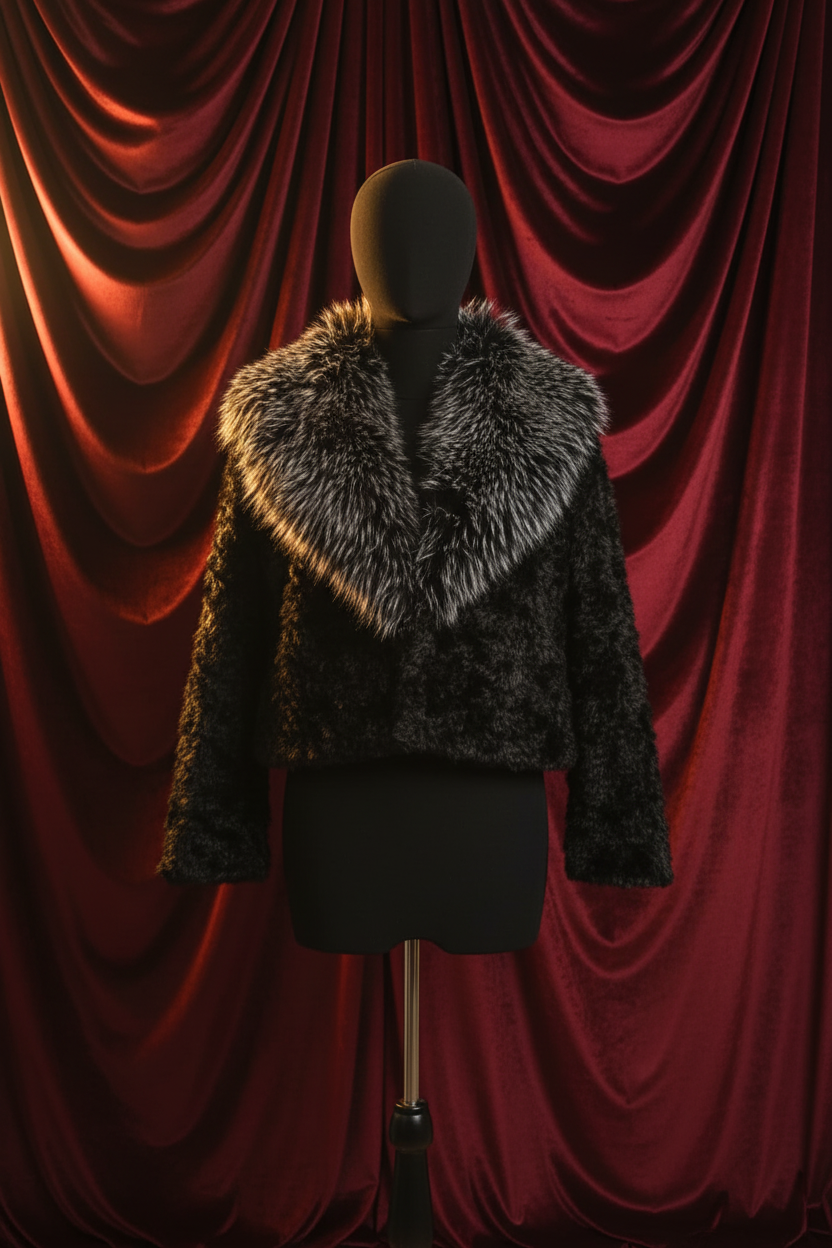 Women's Statement Plush Collar Cropped Fur Jacket (Cafe/Black) AP90