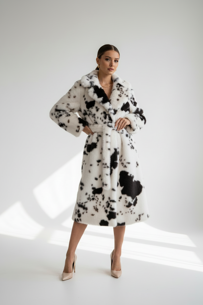 Women's Spotted Plush Faux Fur Wrap Overcoat (Animal) LHA20