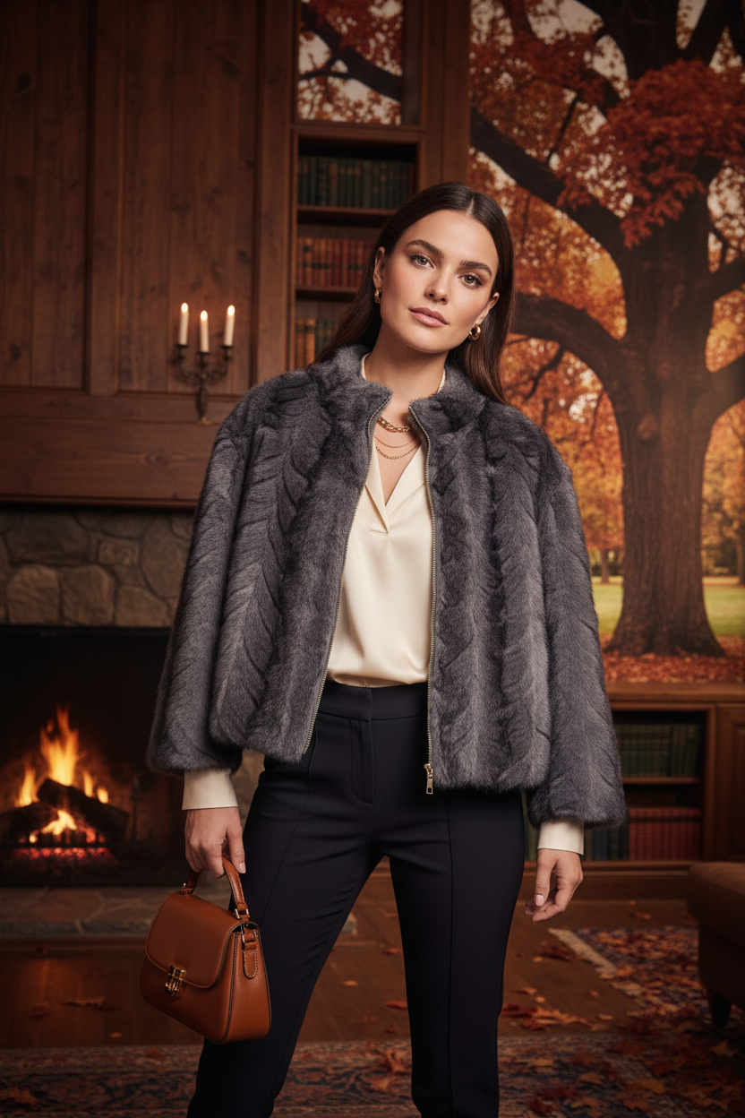 Women's Plush Chevron Textured Zip Jacket  HHX895